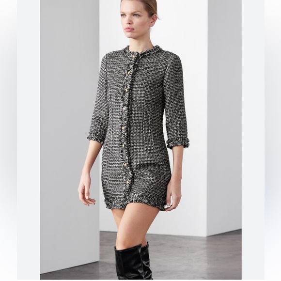 Zara Black and Gray Tweed Mini Dress - Picture 2 of 4